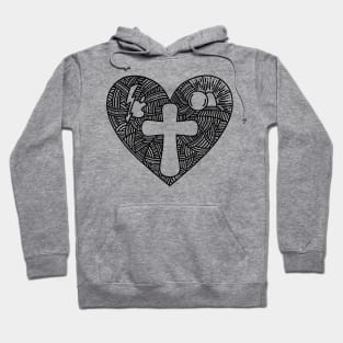 The cross of Jesus Christ drawn inside the heart. Hoodie